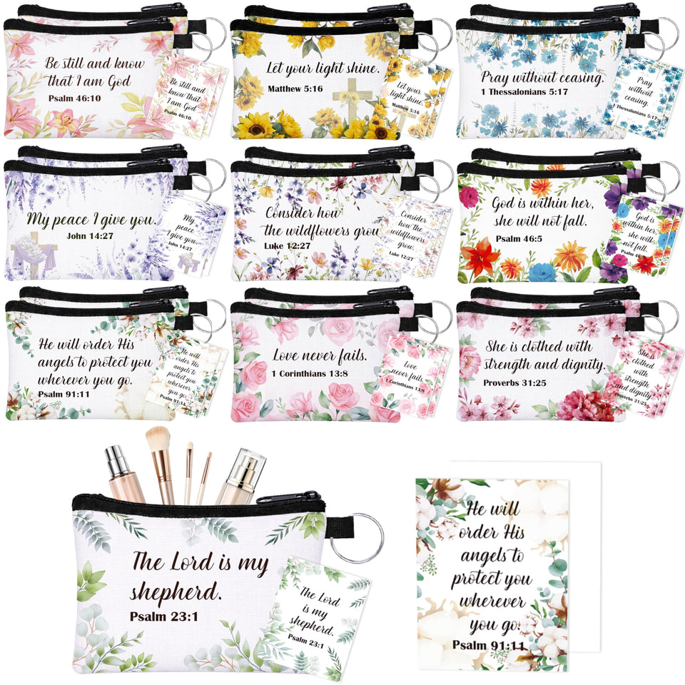 Luck Sea Christian makeup pouch with floral verse design for daily inspiration.
