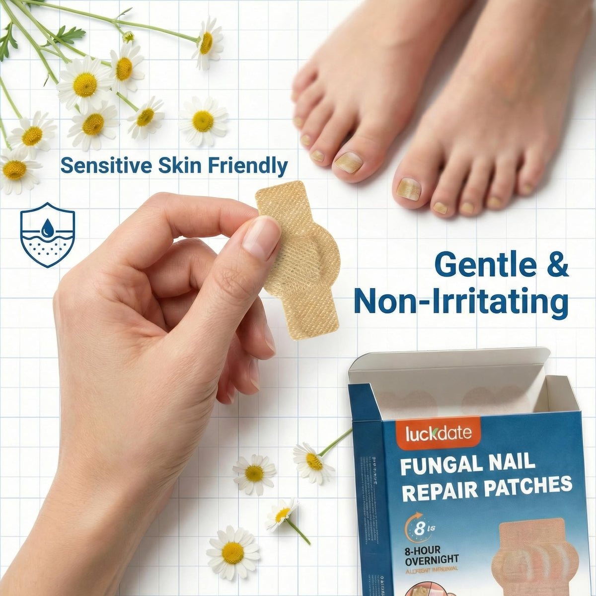 Luckdate Nail Patches ideal for night-time nail care.