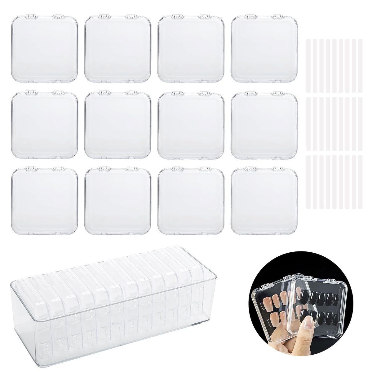 LUCKJUJU 12-piece nail storage box collection shown for organized nails