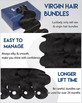 Lucklady 16A raw body wave bundle 20-inch front view highlights length and body
