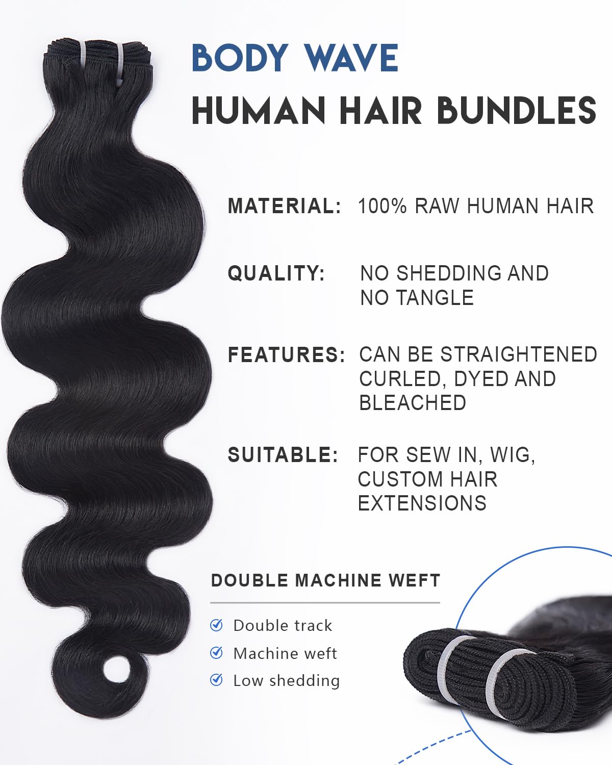 Lucklady 16A raw body wave bundle 22-inch front view reveals cascading length