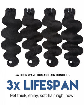 Lucklady 16A raw body wave bundle 24-inch front view emphasizes dramatic length