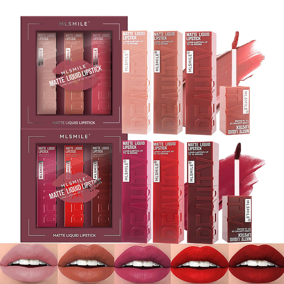 LuckNest 6-color matte liquid lipstick set with velvet finish for all-day wear
