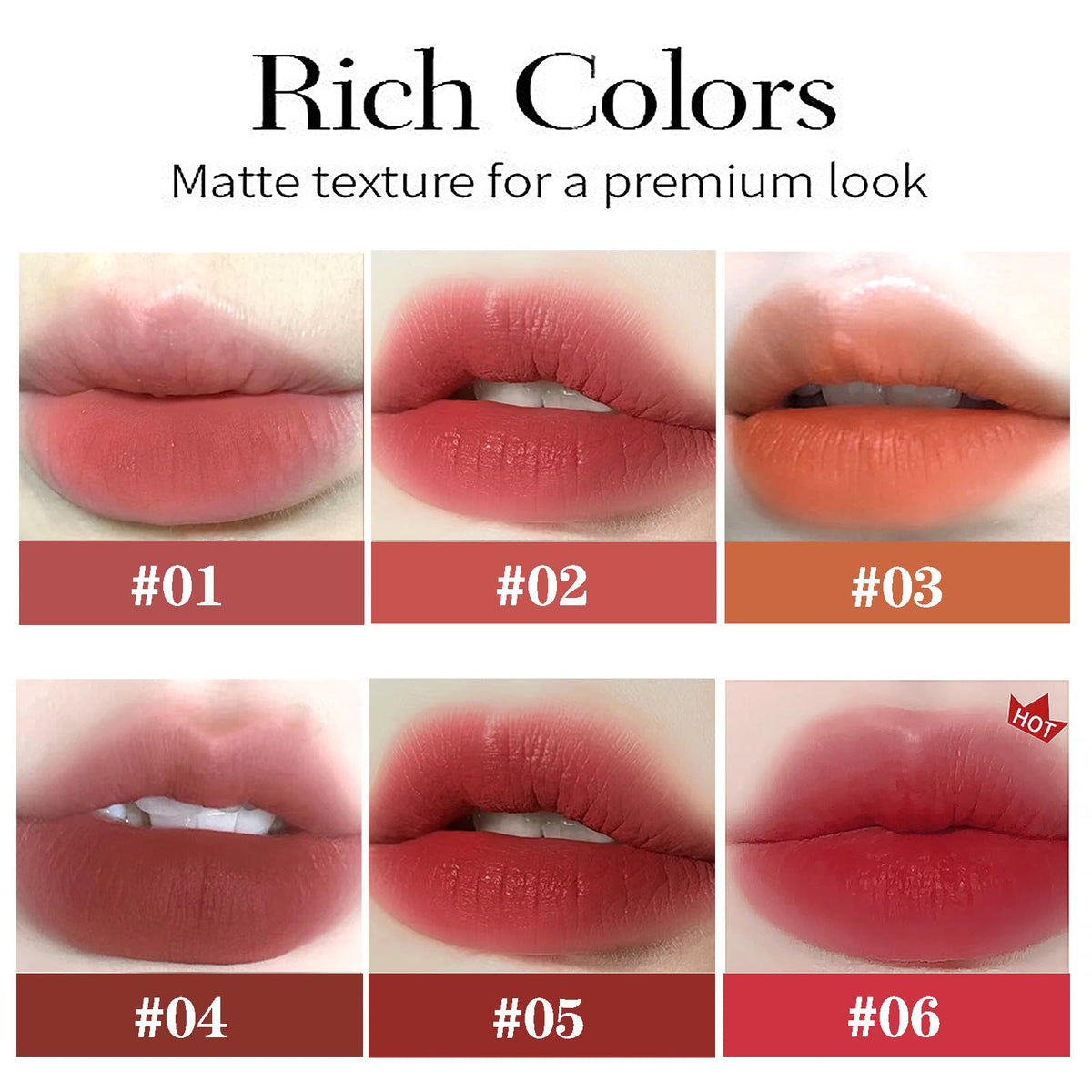 LuckNest velvet matte lipstick six shades for long-lasting color.