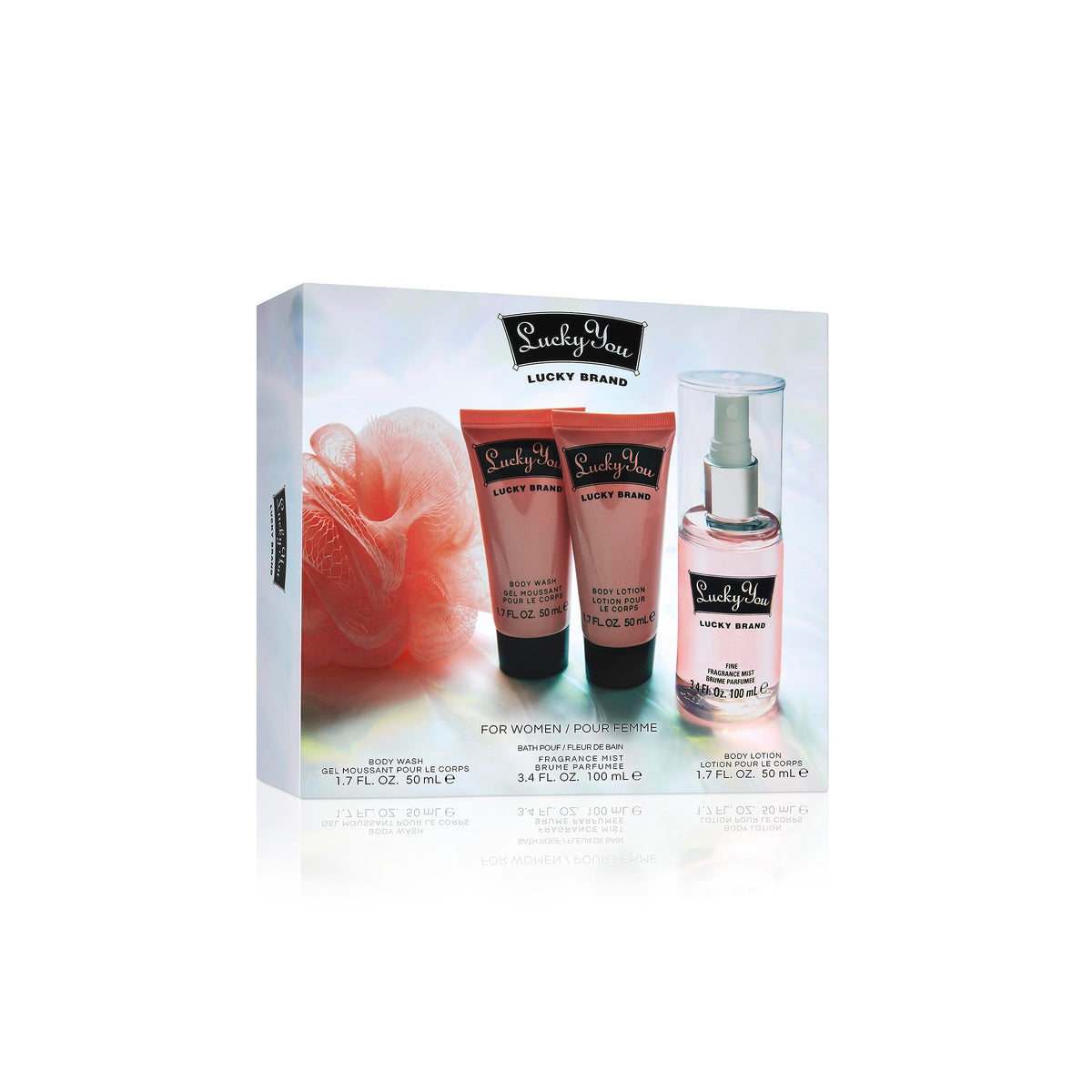 Lucky You body lotion tube shown for smooth skin throughout the day.