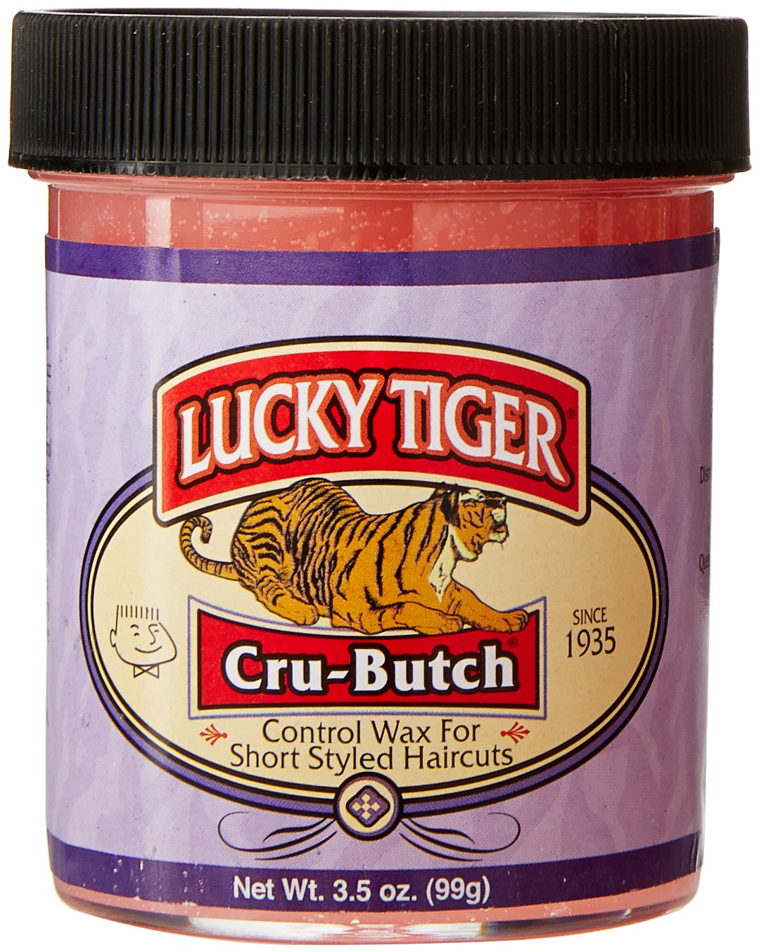 Lucky Tiger Cru-Butch Control Wax jar showing strong hold for crew cuts.