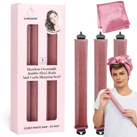 Luckybear heatless curls overnight rods in dark pink showcasing compact jumbo set for sleep styling