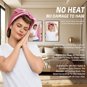 Luckybear heatless curls overnight rods in use for overnight styling with dark pink rods