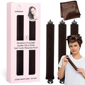 Luckybear heatless curls overnight rods packaging with jumbo set and velvet satin wraps.