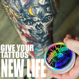 LuckyLuna fragrance-free tattoo moisturizer depicts fragrance-free care for delicate healing tattoos.