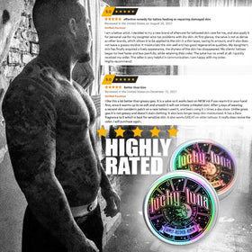 LuckyLuna petroleum-free tattoo balm emphasizes a clean, non-greasy formula for sensitive skin.