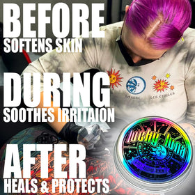 LuckyLuna tattoo aftercare application demonstrates a smooth layer for healing.