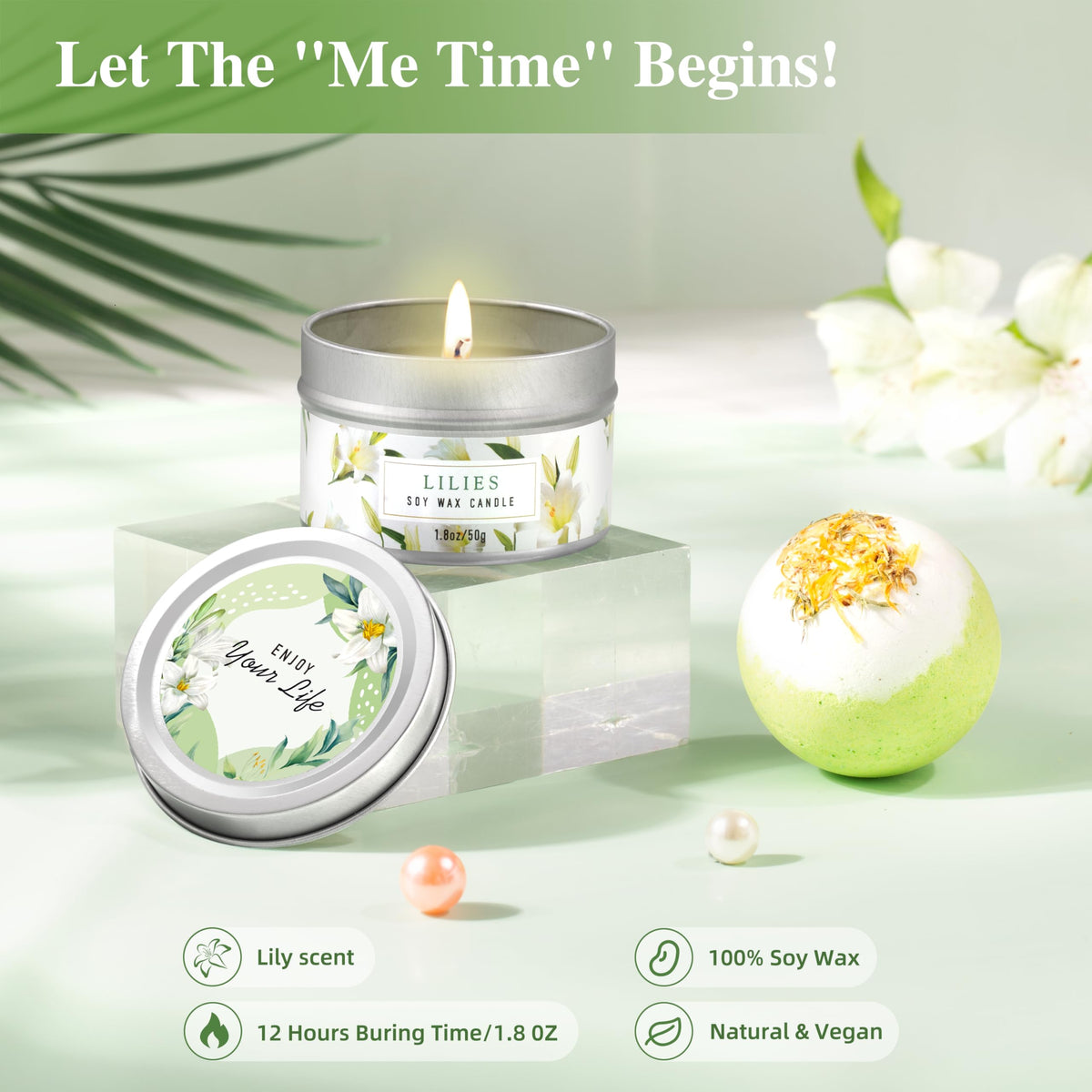 LUCOTIYA Lily Self Care Gift Set bath bomb delivers a soothing bath experience.