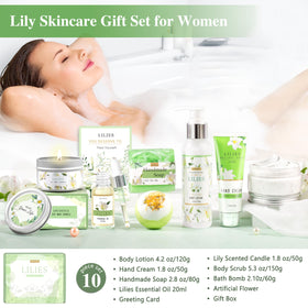 LUCOTIYA Lily Self Care Gift Set body scrub reveals smoother skin after use.