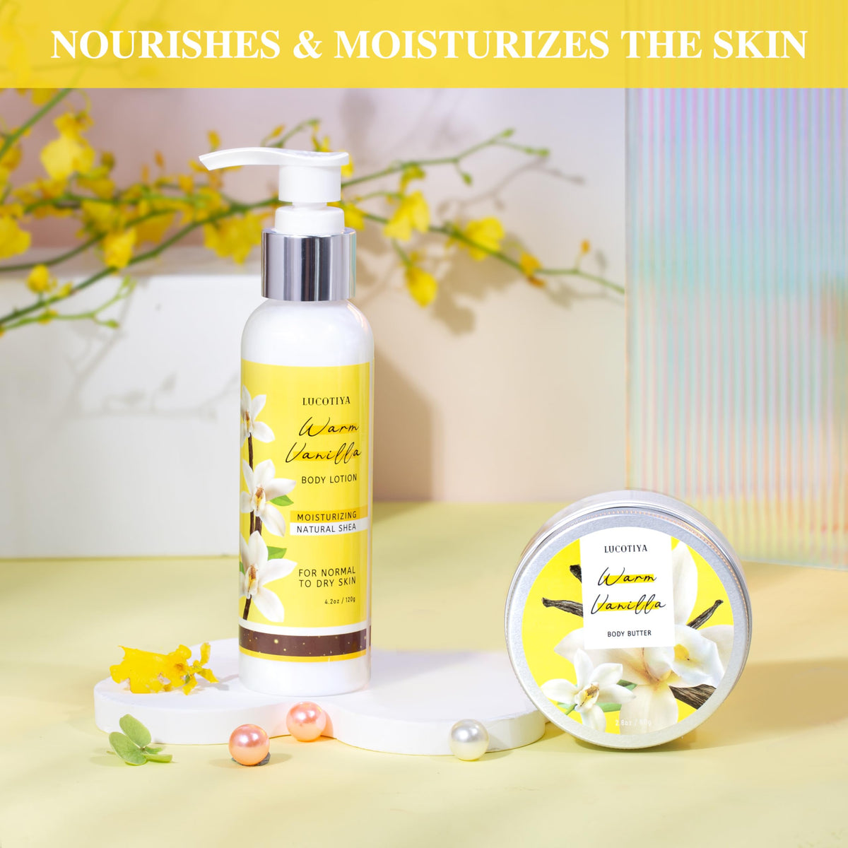 LUCOTIYA Vanilla Butter deeply nourishes skin for lasting smoothness.