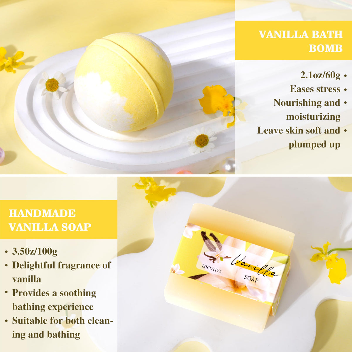LUCOTIYA Vanilla Candle sets a warm, soothing ambiance.