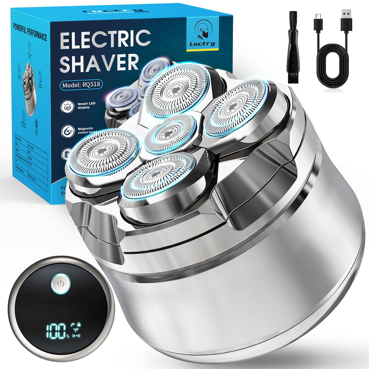 Luctry head shaver with magnetic razor for quick cleaning and setup