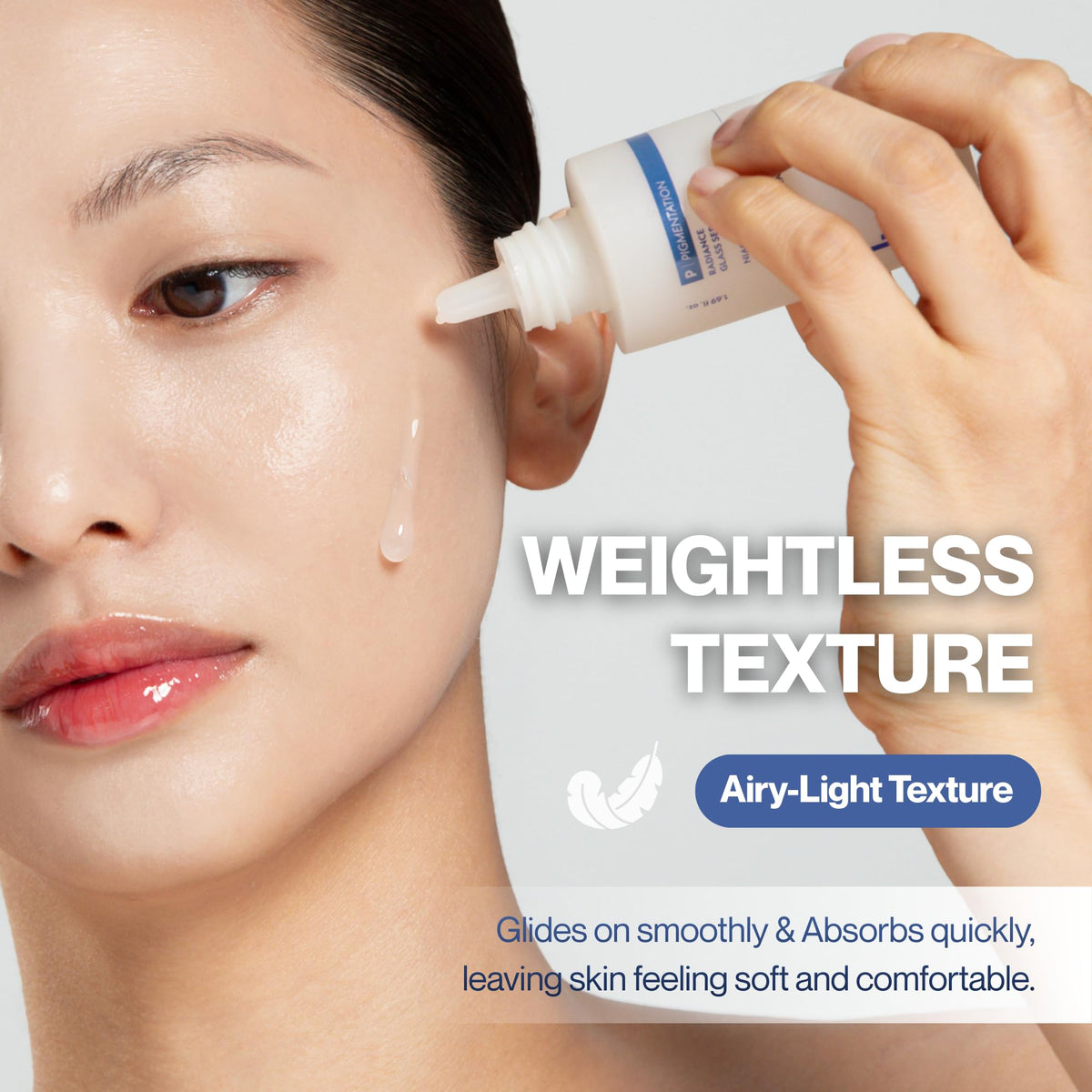 Ludient Radiance Glass Serum glow close-up highlighting dewy radiance.