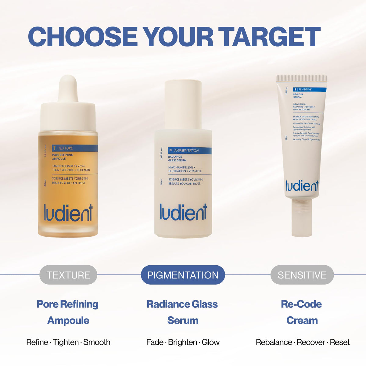 Ludient Radiance Glass Serum packaging on a clean countertop.