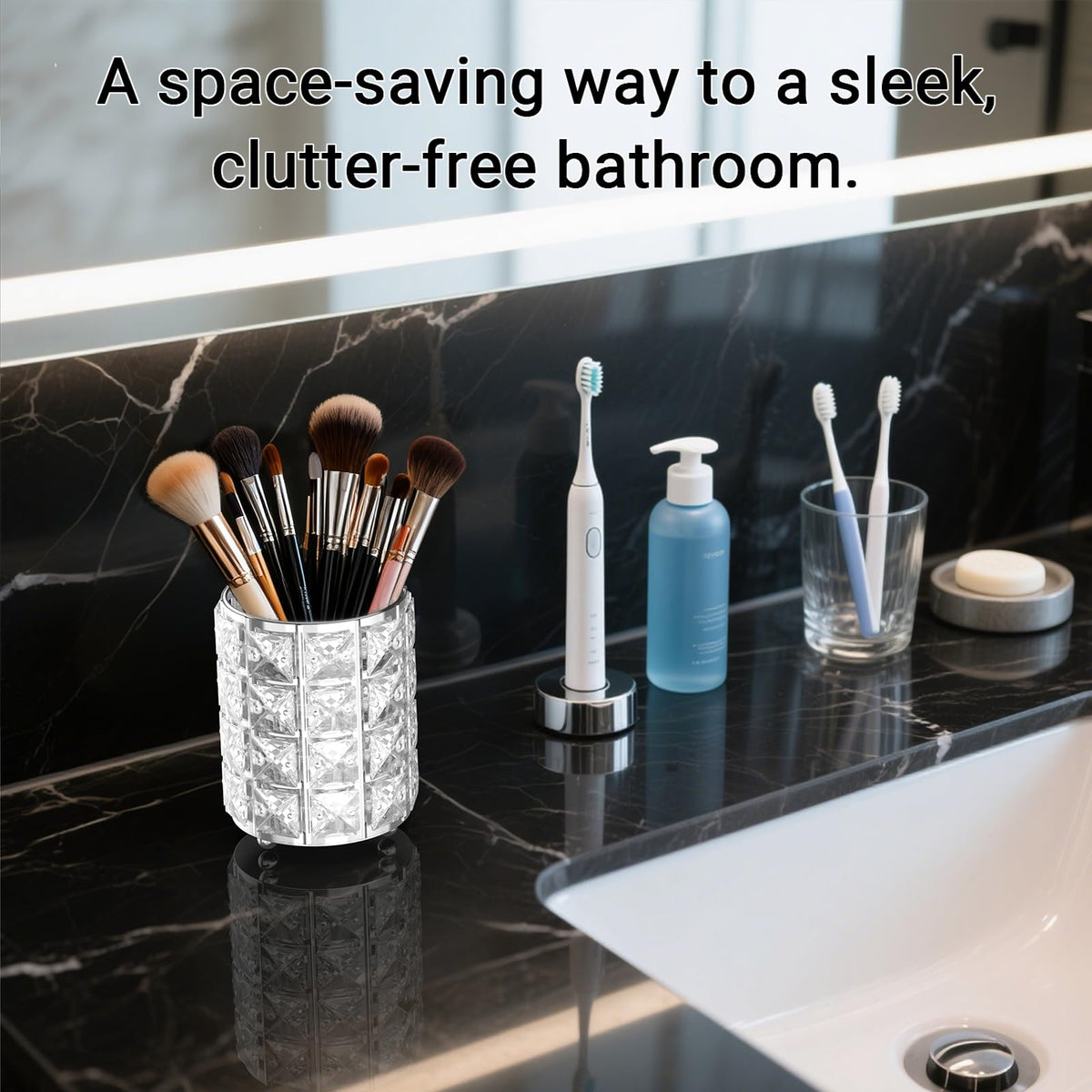 LUGUNU crystal holder doubles as a stylish gift for makeup lovers.