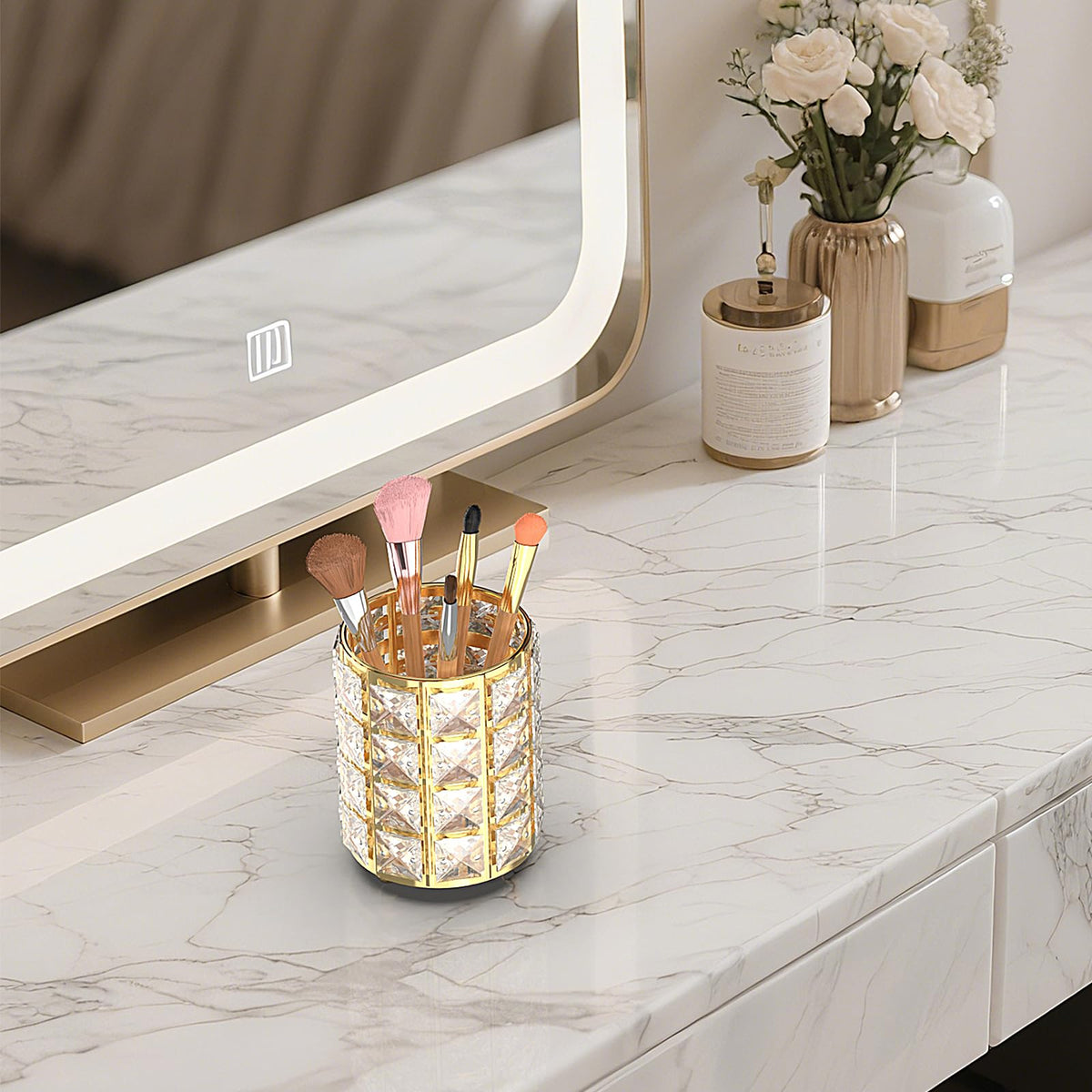 LUGUNU vanity organizer for brushes and pens keeps counters tidy and stylish