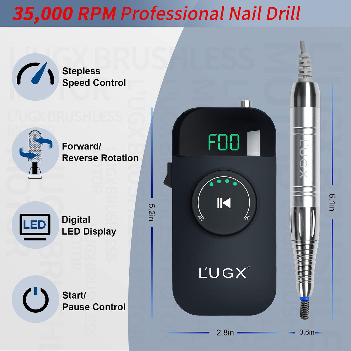 L'UGX nail drill battery pack enabling cordless operation