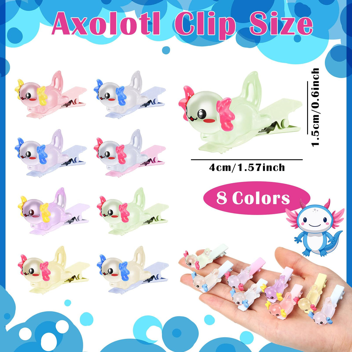 Luinabio axolotl hair clip glow design brightens evenings after daytime sun exposure.
