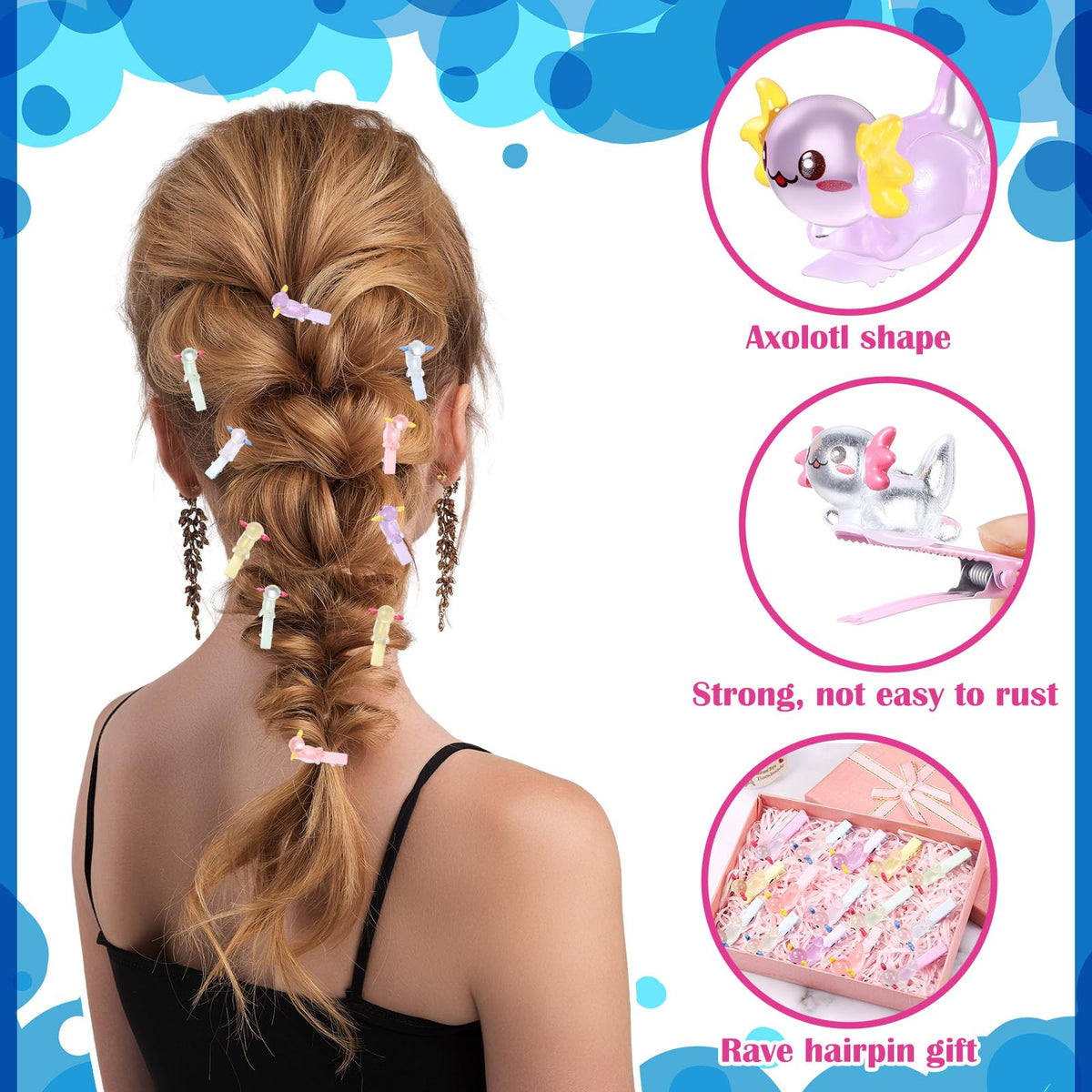 Luinabio axolotl hair clip made from resin and alloy, sturdy and reusable.