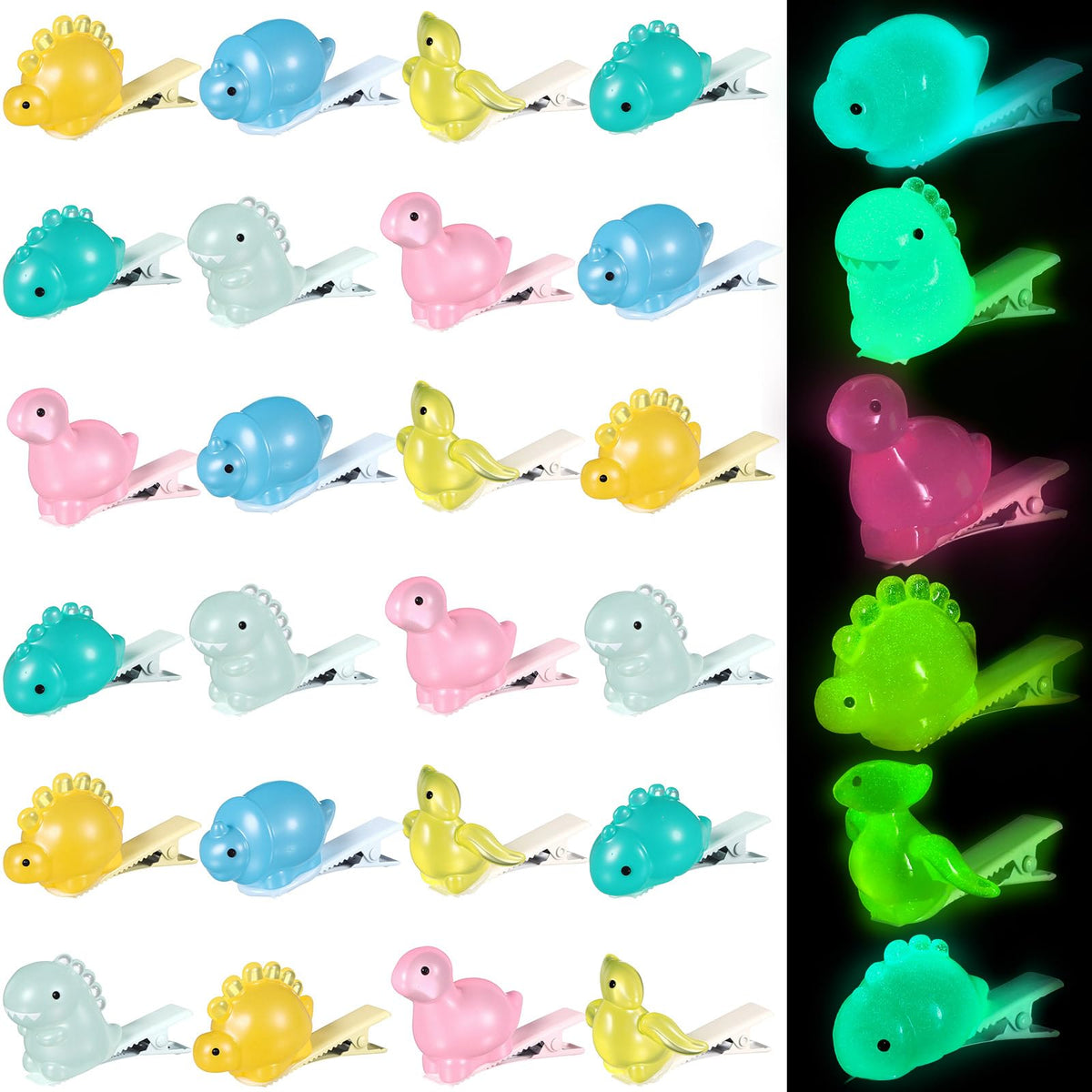Luinabio dinosaur hair clips set front view shows colorful daily style