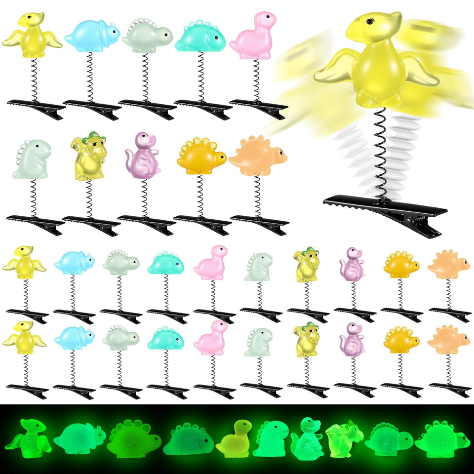 Luinabio glow dinosaur hair clip set, 30 pieces, vibrant colors for festival styling.