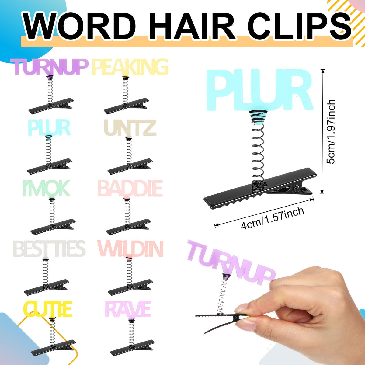 Luinabio glow words hair clip display, ideal for party outfits.