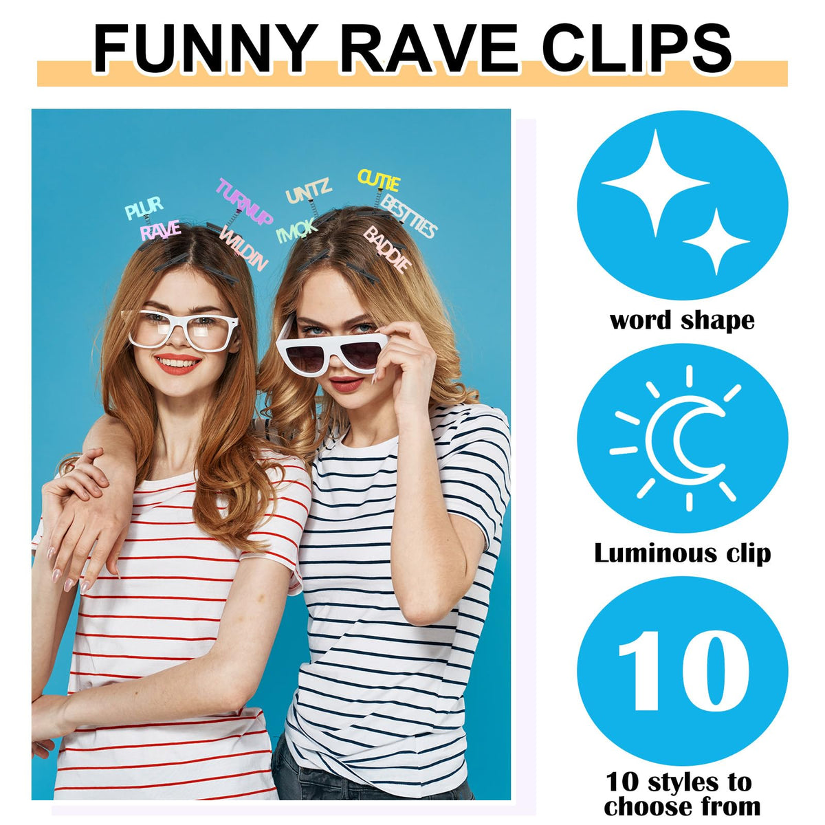 Luinabio glow-in-the-dark words clip set enhances outfits after sunset.