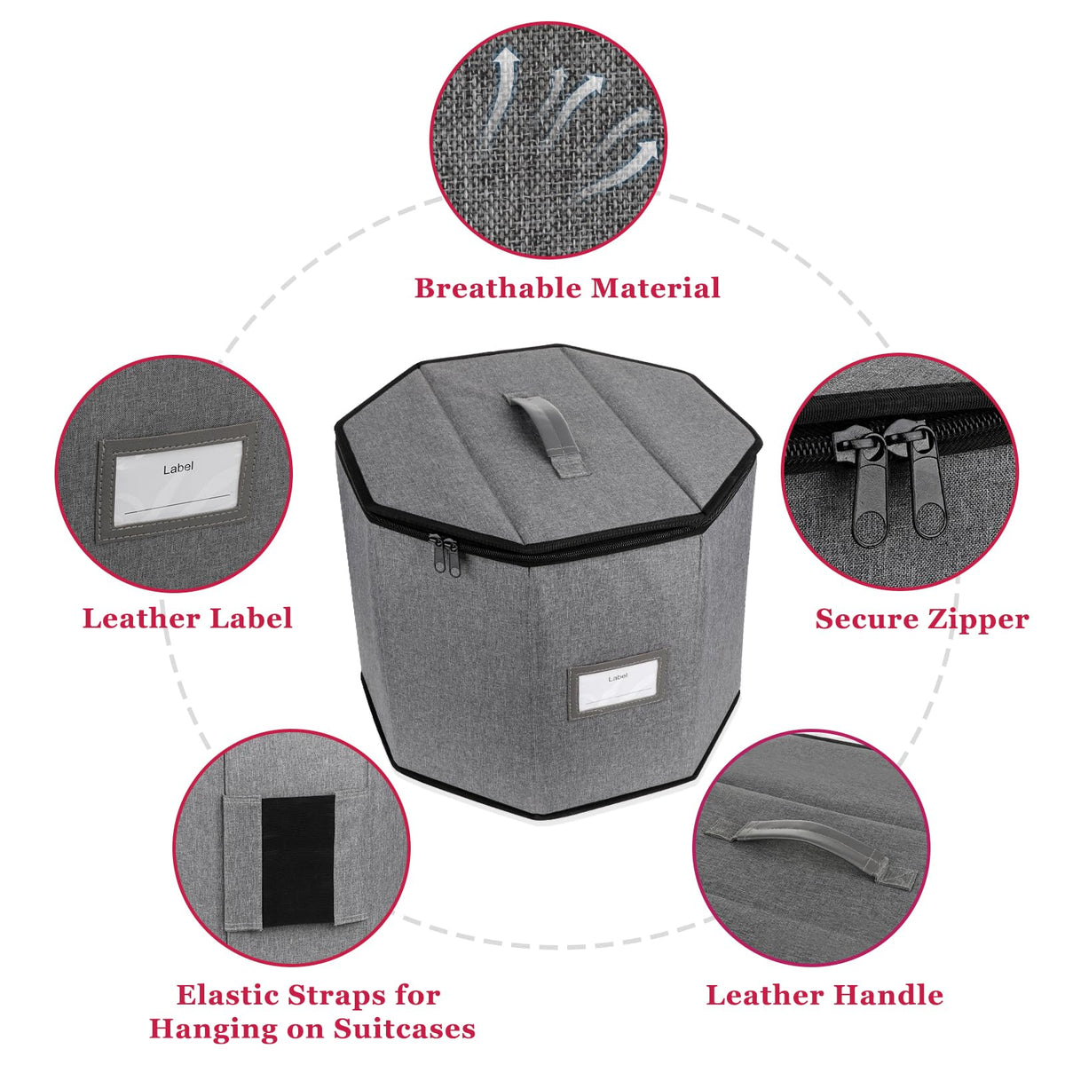 Lukeline wig storage box side view showing a comfortable PU leather handle