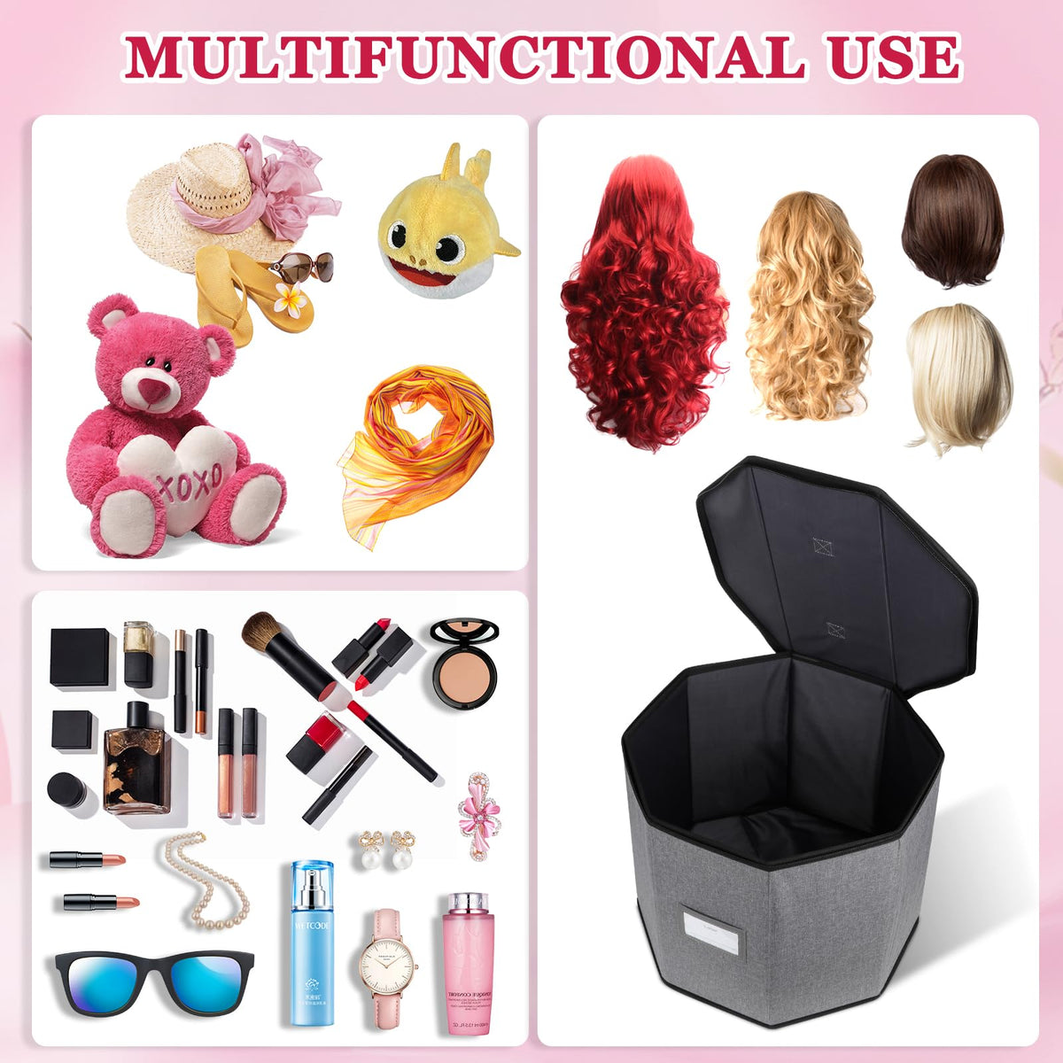 Lukeline wig storage box attached to a suitcase handle for travel