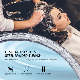 Easy-to-install kit compatible with most shampoo bowl faucets.