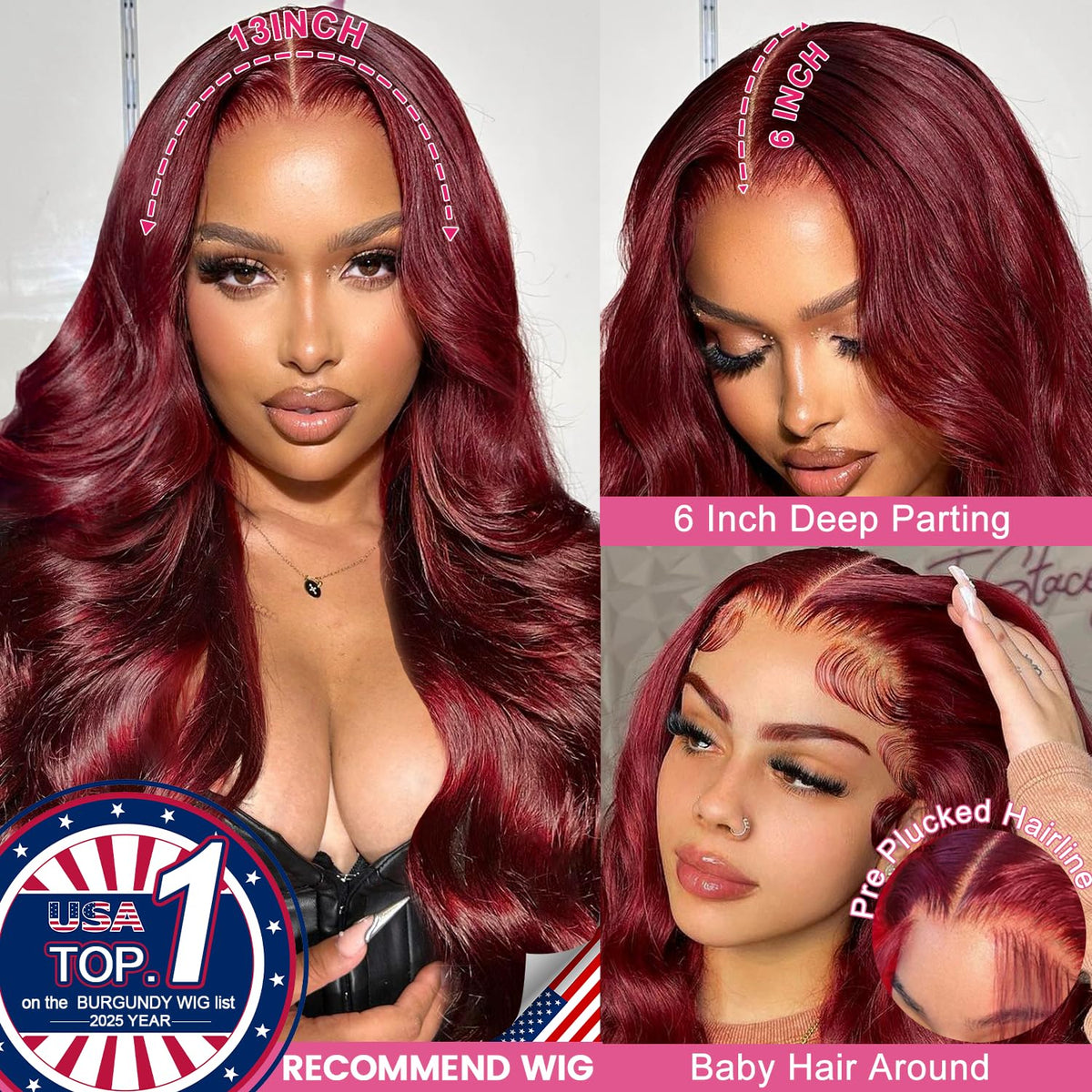 Lukymart burgundy body-wave hair for versatile daily and event styling.