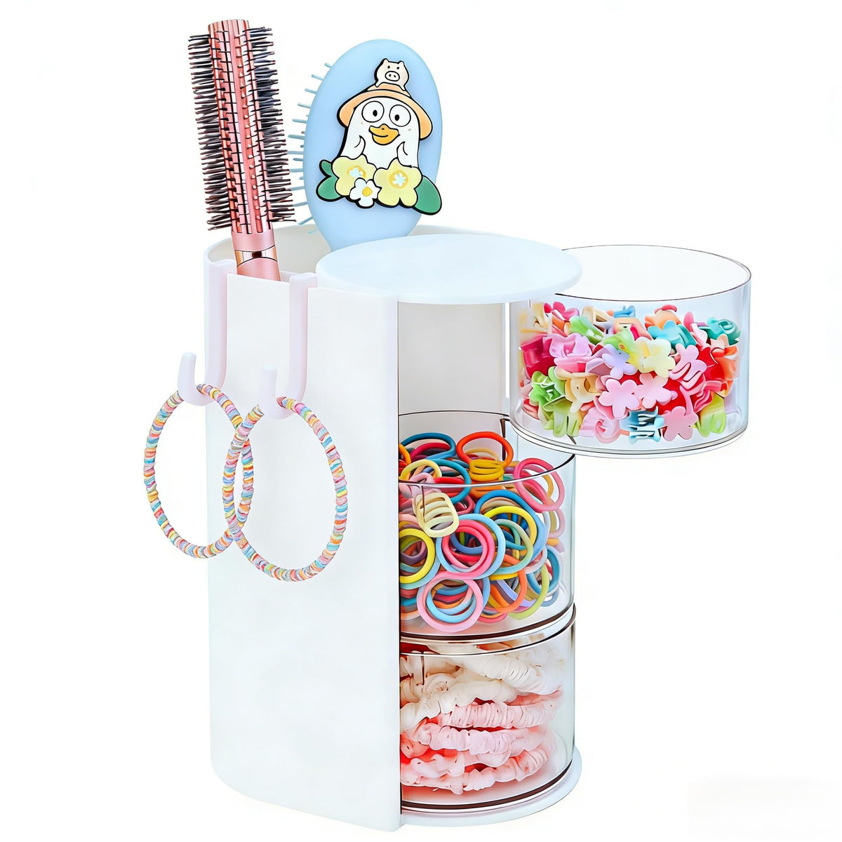 Lukzeezo hair accessories organizer with two hooks for extra storage.