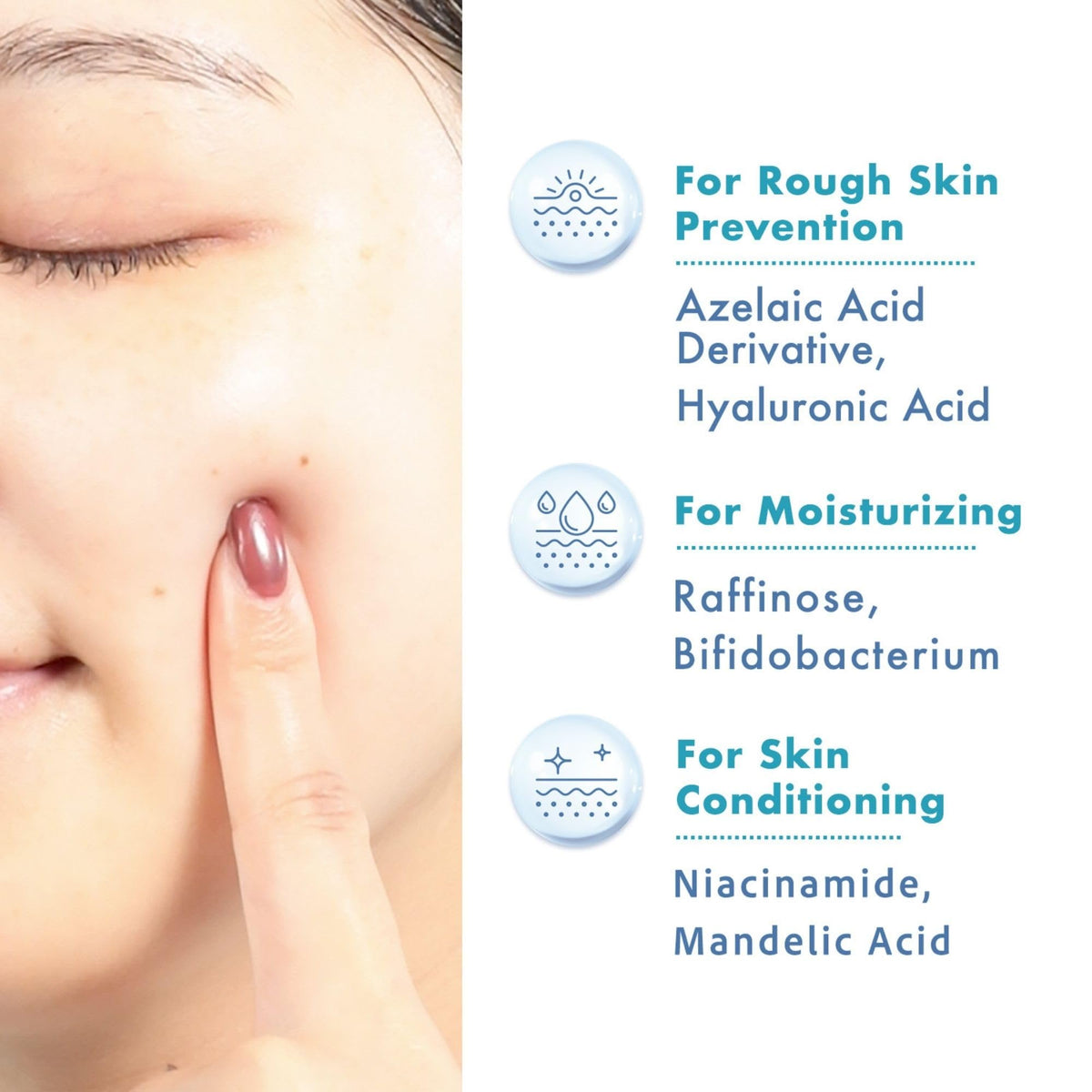 Lululun Azelaic Acid close-up focuses on pore minimization for smoother skin.