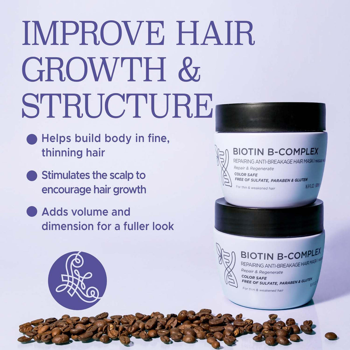 Luseta Biotin B-Complex Hair Mask with argan and caffeine, nourishing scalp.