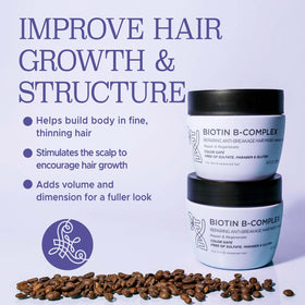 Luseta Biotin B-Complex Hair Mask with argan and caffeine, nourishing scalp.