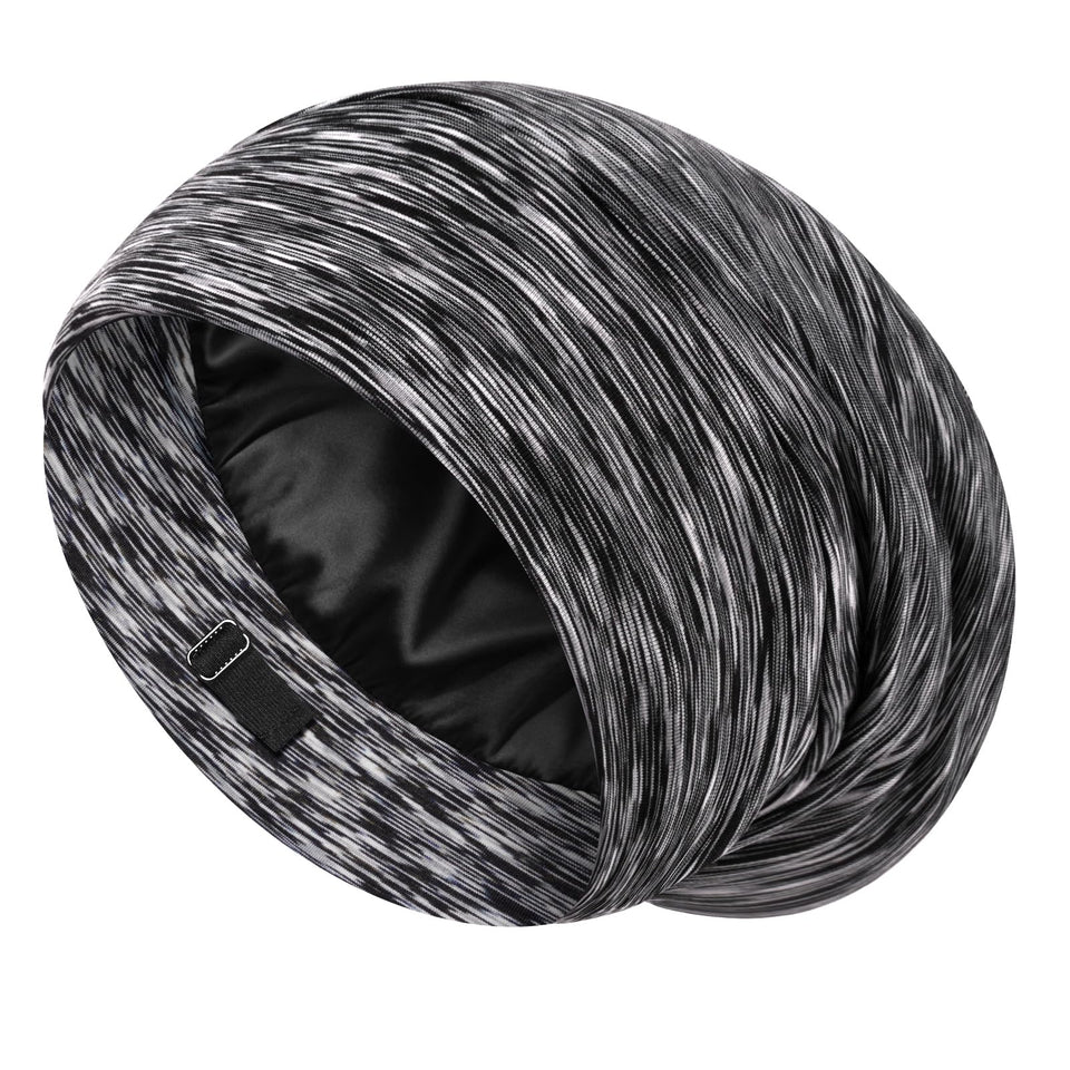 LULUSILK mulberry silk lined sleep cap with adjustable strap for secure all-night wear.