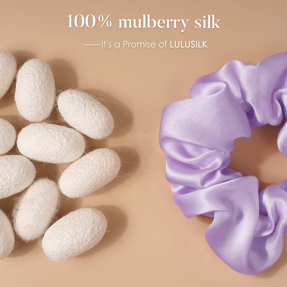 LULUSILK silk scrunchies in a bedtime scene, staying comfortable while you sleep.
