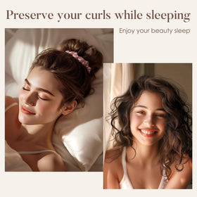 LULUSILK silk scrunchies on hair shows no damage or creasing after wear.