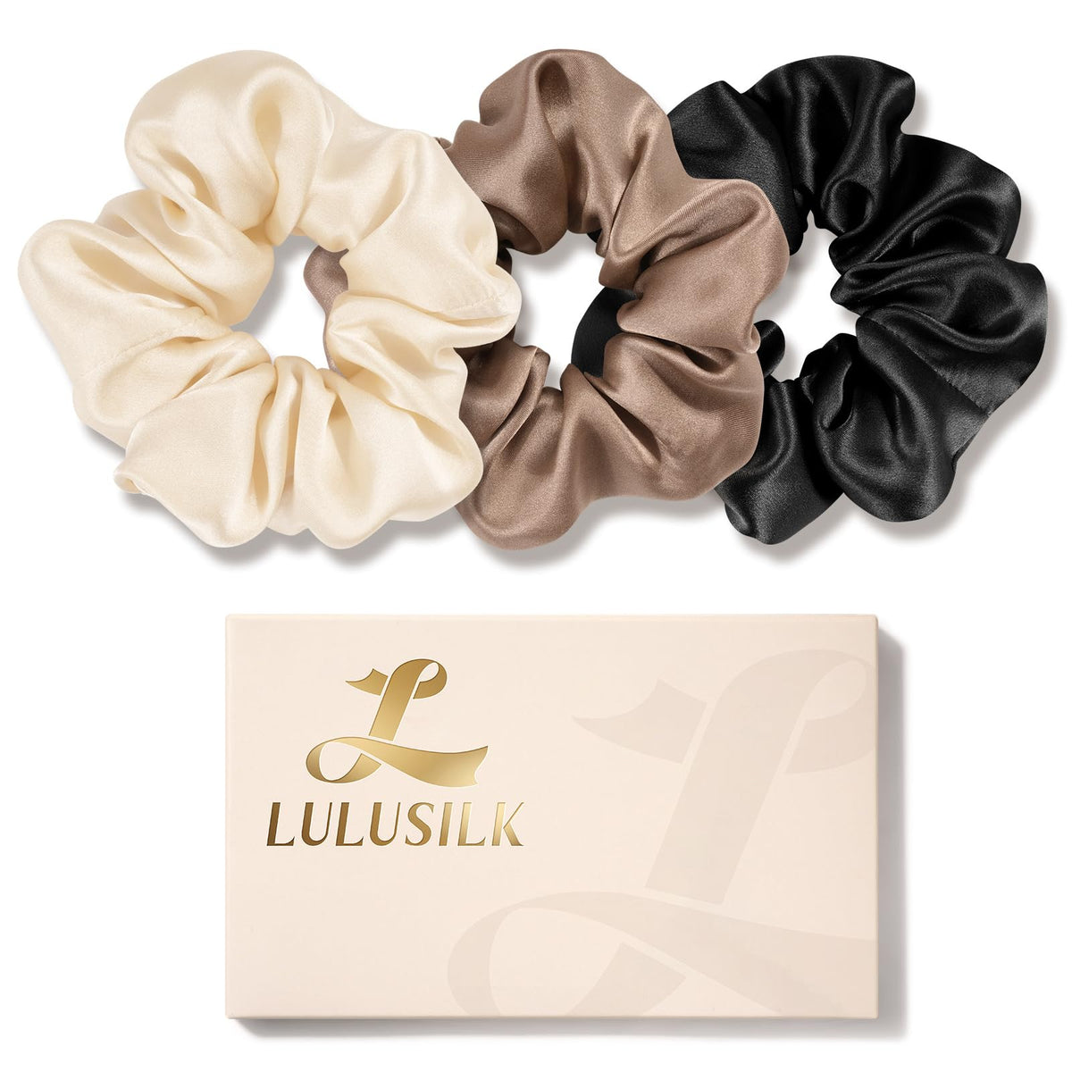 LULUSILK silk scrunchies pack-3, soft overnight wear for minimal hair creases.