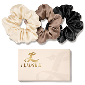LULUSILK silk scrunchies pack-3, soft overnight wear for minimal hair creases.