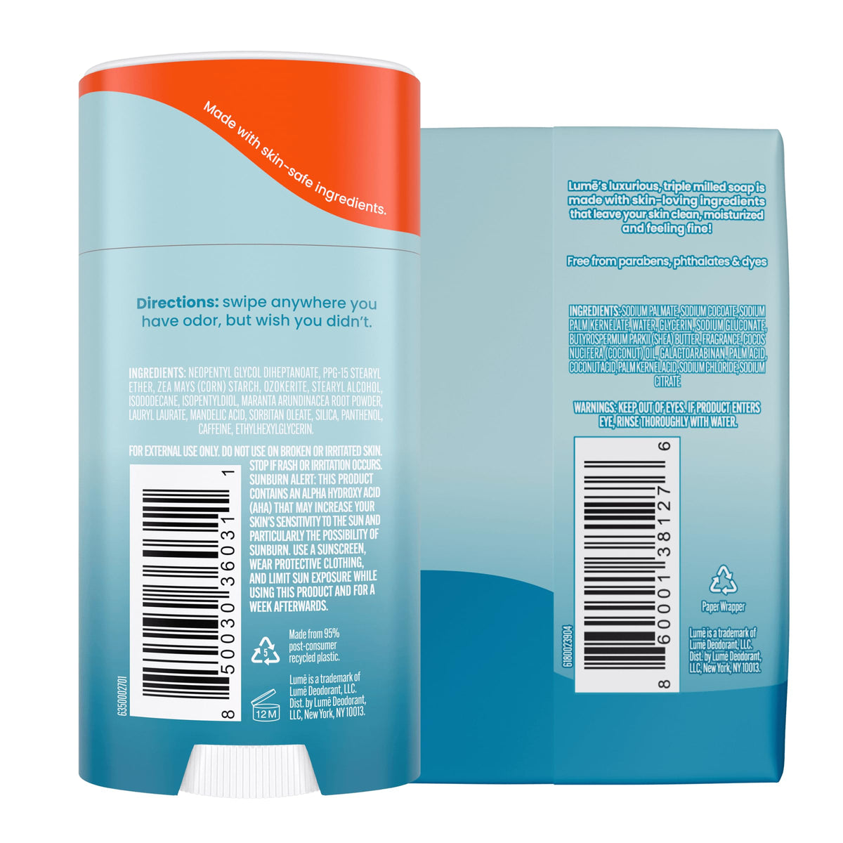 Lume 5oz soap bar unwrapped for gentle cleansing.