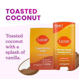 Close-up of applying Lume deodorant stick for targeted odor protection.