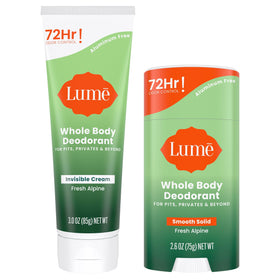 Lume invisible cream tube close-up shows smooth application for all-over freshness.
