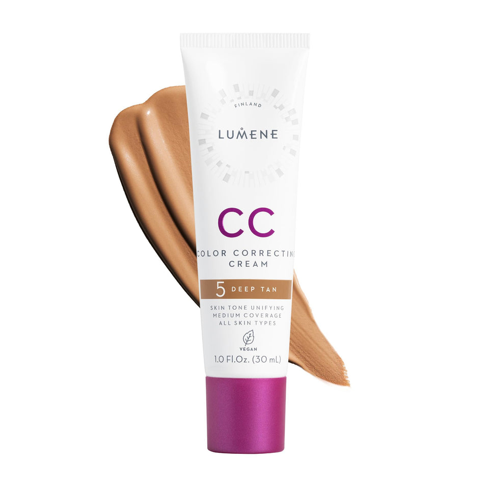 Lumene Color Correcting CC Cream Deep Tan bottle for even, radiant skin