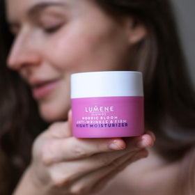 Evening skincare routine featuring Lumene product for radiant mornings